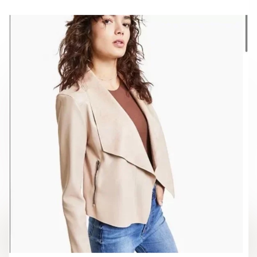 Bar III Jacket Blazer Faux Leather Suede Pink- M